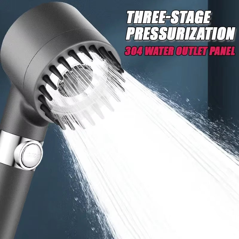 High Pressurized Filter Shower Head 3-Mode Adjustable Spray with Massage Brush Rain Faucet Bathroom Accessories