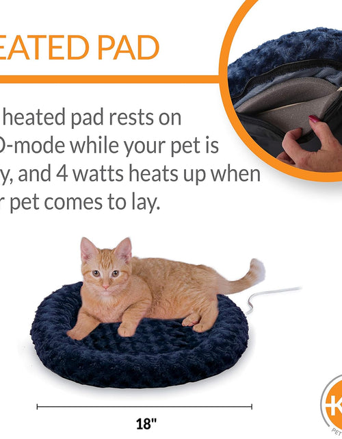 Load image into Gallery viewer, Thermo-Kitty Fashion Splash Indoor Heated Cat Bed, Heated Bed for Dogs or Cats with Removable Waterproof Heater Blue Small 18 Inches Round
