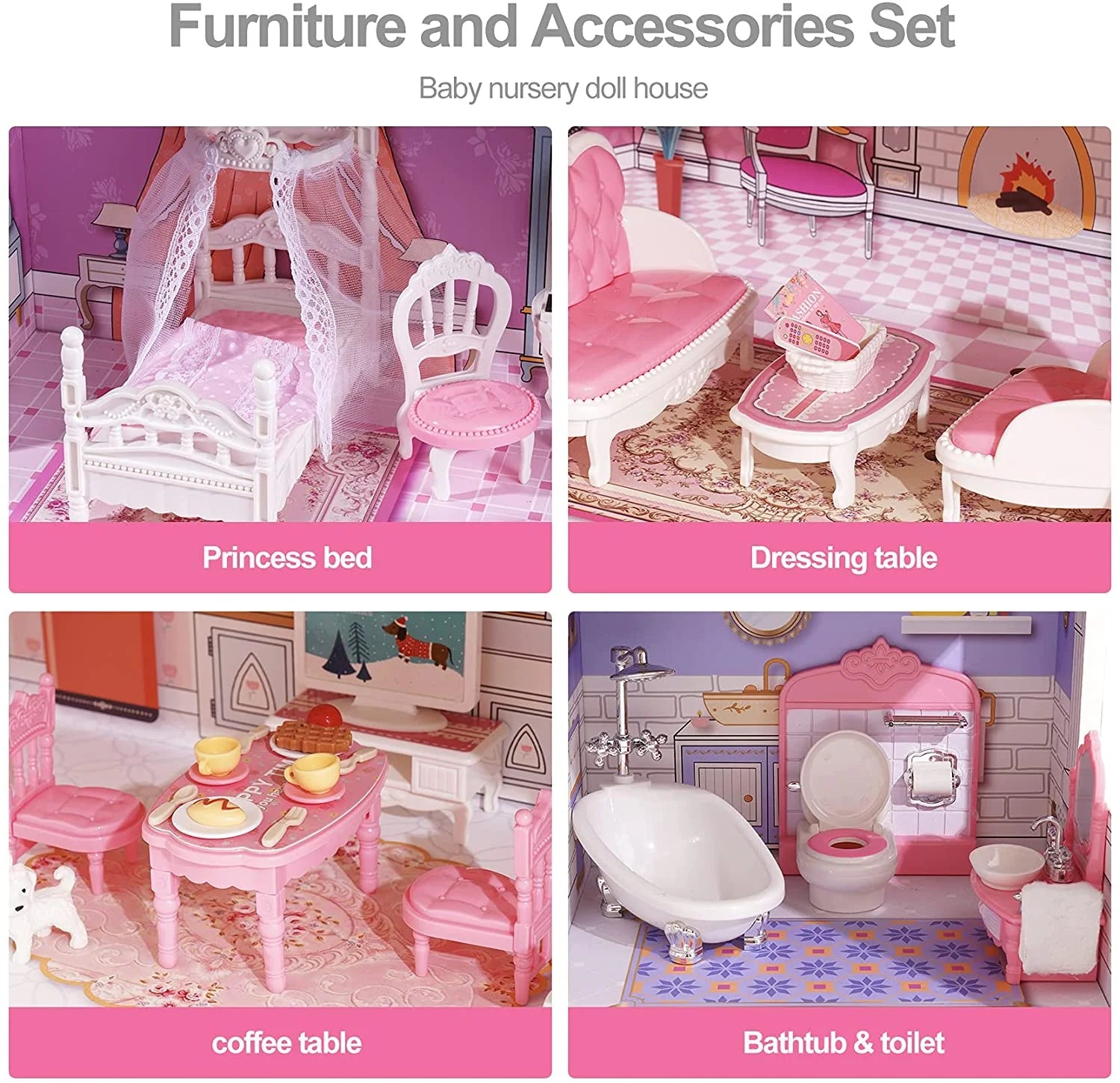 Victoria Wooden Dollhouse for Kids Furniture Preschool Dollhouse House Toy for Toddlers Girls