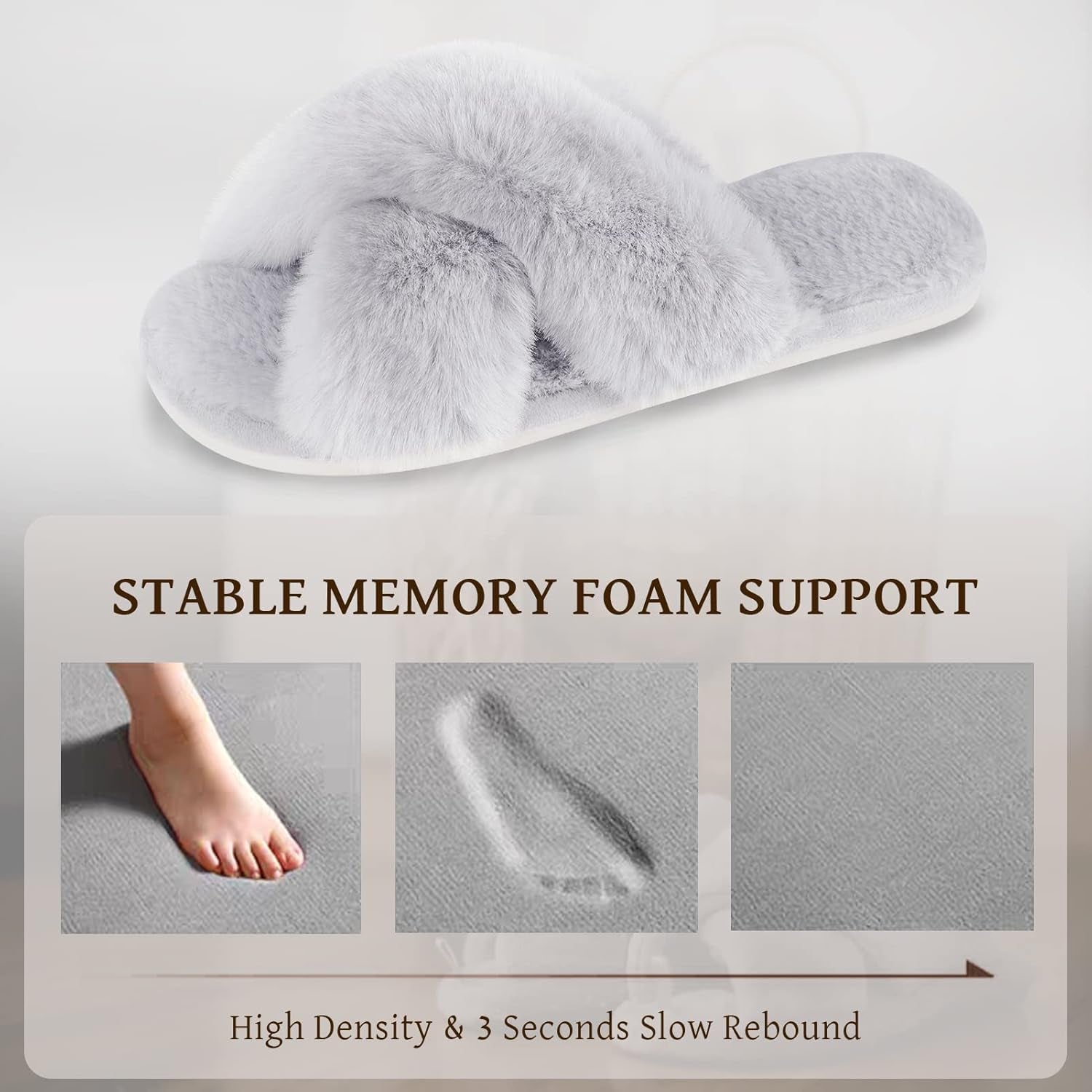 Women'S Fuzzy Slippers Cross Band Soft Plush Cozy House Shoes Furry Open Toe Indoor or Outdoor Slip on Warm Breathable Anti-Skid Sole