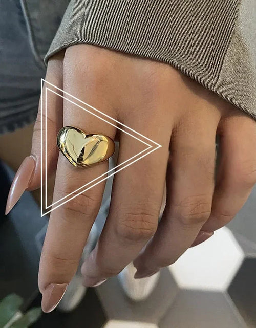 Load image into Gallery viewer, Silver Color Trend Creative New Love Heart Shaped Gold Ring Light Luxury Metallic Texture Girls Jewelry Couple
