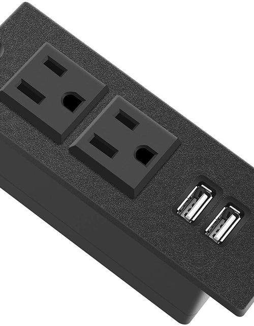 Load image into Gallery viewer, Recessed Power Strip, Black Desktop Power Grommet Socket with Furniture, 2 AC Outlets &amp; 2 USB Ports for Conference Desk,Kitchen,Office,Home,Hotel (9.85 Ft)
