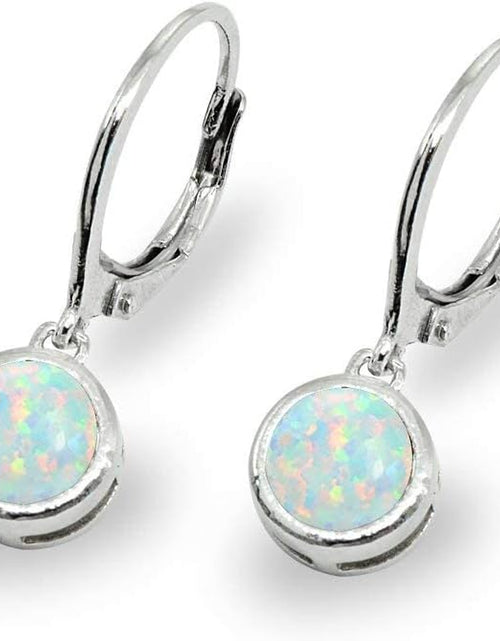 Load image into Gallery viewer, Sterling Silver Genuine or Synthetic Gemstone 6Mm round Bezel-Set Dangle Leverback Earrings
