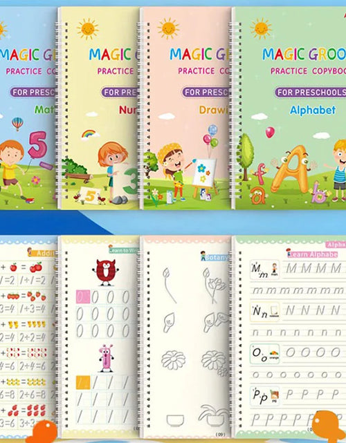 Load image into Gallery viewer, 4 Magic Copybooks Children&#39;S Toy Writing Reusable Free Wiping English Maths Drawing Children&#39;S Toy Writing Practice Copy Book
