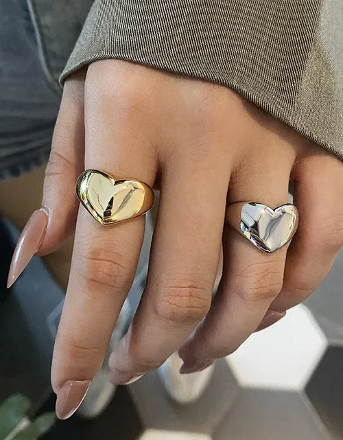 Load image into Gallery viewer, Silver Color Trend Creative New Love Heart Shaped Gold Ring Light Luxury Metallic Texture Girls Jewelry Couple
