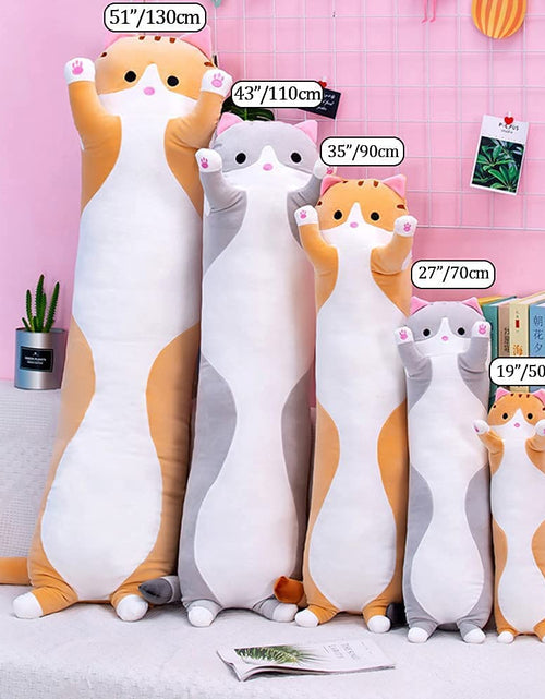 Load image into Gallery viewer, Cute Cat Plush Long Body Pillow Cuddle Cartoon Stuffed Animals Cat Plushie Soft Doll Pillows Gifts for Kids Girls (Orange, 19&quot;)
