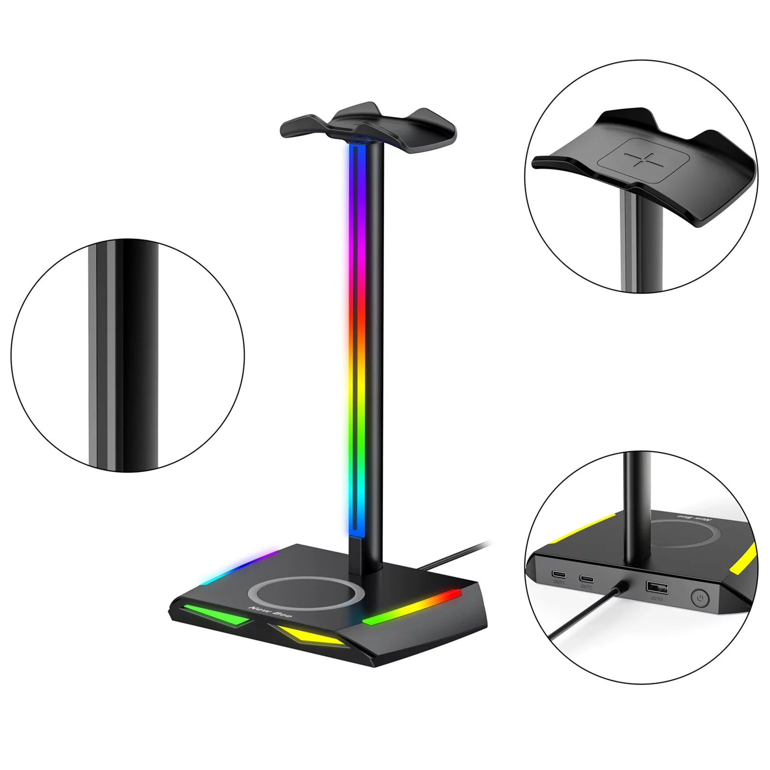 Headphone Stand with Wireless Charger Desk Headset Holder Hanger Rack for Earphone Black