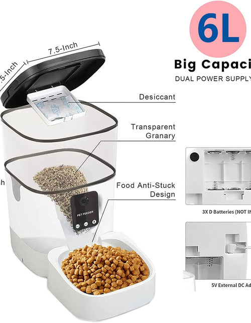 Load image into Gallery viewer, Pet Feeder,6L Automatic Pet Feeder for Cats and Dogs,1080P Camera,App Control,Voice Recorder,Timed Feeder for Schedule Feeding, Dual Power Supply,Wifi Pet Food Dispenser with App Control
