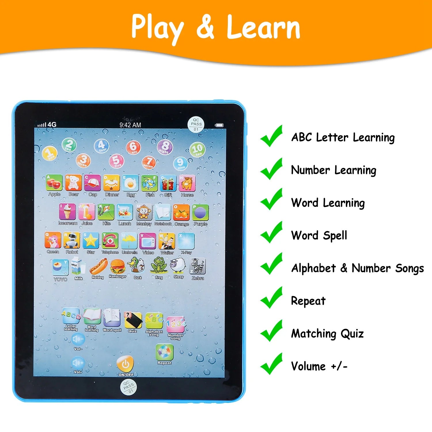 Baby Learning Tablet Educational Toddler Tablet, Blue