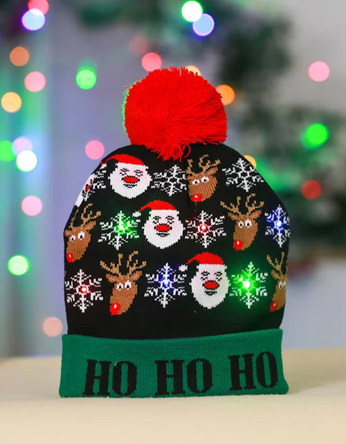 Load image into Gallery viewer, New Style! LED Christmas Hat Beanie Light up Illuminate Warm Hat 48 Patterns New Year Snowman Sweater Hat Christmas Decorations
