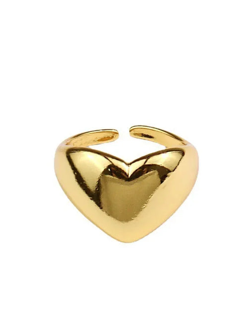 Load image into Gallery viewer, Silver Color Trend Creative New Love Heart Shaped Gold Ring Light Luxury Metallic Texture Girls Jewelry Couple
