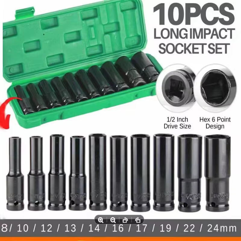 10Pcs of Extended Socket Head Electric Socket Set Telescopic Socket Head Automotive Maintenance Tool Hexagonal Extension